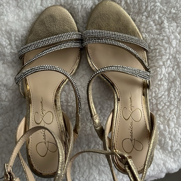 Jessica Simpson Gold Shimmer Fabric Sandals - Picture 4 of 9